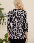 Celeste Full Size Leopard Round Neck Three-Quarter Sleeve T-Shirt