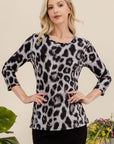 Celeste Full Size Leopard Round Neck Three-Quarter Sleeve T-Shirt