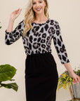 Celeste Full Size Leopard Round Neck Three-Quarter Sleeve T-Shirt