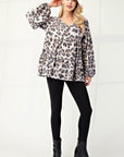 Celeste Full Size Leopard V-Neck Balloon Sleeve Blouse