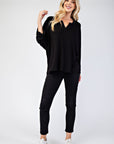 Celeste Full Size Notched Three-Quarter Sleeve Blouse