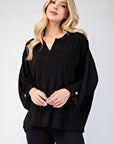 Celeste Full Size Notched Three-Quarter Sleeve Blouse