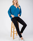 Celeste Full Size Notched Three-Quarter Sleeve Blouse