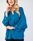 Celeste Full Size Notched Three-Quarter Sleeve Blouse