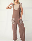 Celeste Full Size Ribbed Leopard Tied Shoulder Overalls