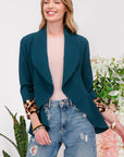 Celeste Full Size Rolled Leopard Cuff Open Front Blazer