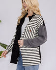 Celeste Full Size Striped Button Up Dropped Shoulder Shacket