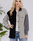 Celeste Full Size Striped Button Up Dropped Shoulder Shacket