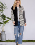 Celeste Full Size Striped Button Up Dropped Shoulder Shacket