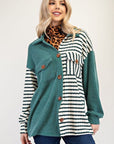 Celeste Full Size Striped Button Up Dropped Shoulder Shacket