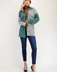 Celeste Full Size Striped Button Up Dropped Shoulder Shacket