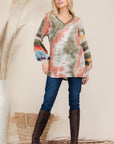 Celeste Full Size Tie-Dye Contrast Striped V-Neck Long Sleeve Blouse