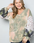 Celeste Full Size Tie-Dye V-Neck Printed Sleeve Blouse