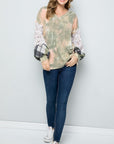 Celeste Full Size Tie-Dye V-Neck Printed Sleeve Blouse