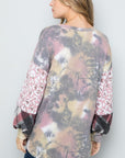 Celeste Tie-Dye V-Neck Printed Sleeve Blouse