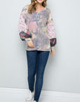 Celeste Tie-Dye V-Neck Printed Sleeve Blouse