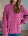 Openwork Round Neck Dropped Shoulder Sweater