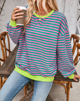 Rosy Brown Contrast Striped Long Sleeve Sweatshirt