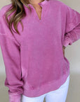 Notched Dropped Shoulder Long Sleeve Sweatshirt