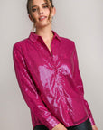 Umgee Sequin Long Sleeve Shirt with Side Chest Pocket