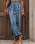 Dark Slate Gray Tied Printed High Waist Pants