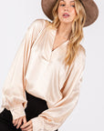 SAGE + FIG Notched Long Sleeve Blouse