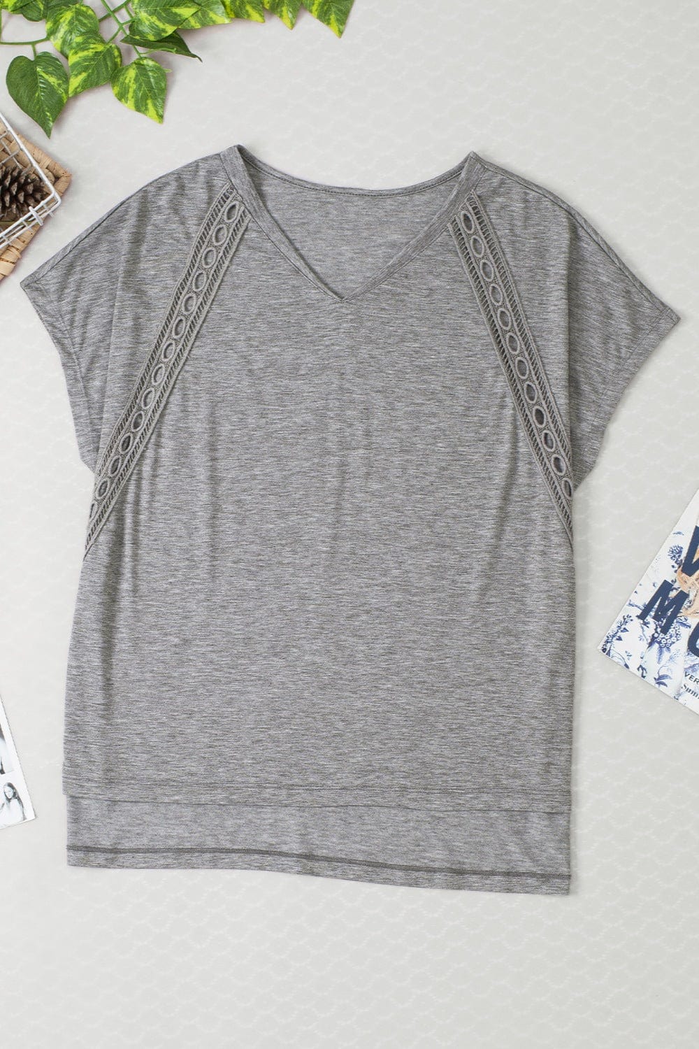 Gray Heathered V-Neck Short Sleeve T-Shirt