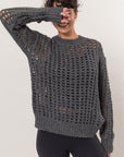 HYFVE Openwork Round Neck Long Sleeve Knit Cover Up