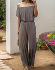 Rosy Brown Off-Shoulder Wide Leg Jumpsuit