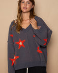 Tan POL Long Sleeve Star Patch Sweater