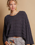 POL Round Neck Cable Knit Cropped Sweater