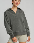 Umgee Johnny Collar Dropped Shoulder Sweatshirt