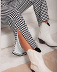 Checkered Blazer & Slit Pants Set