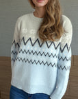 Chevron Contrast Round Neck Long Sleeve Sweater