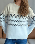 Chevron Contrast Round Neck Long Sleeve Sweater