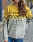 Chevron Contrast Round Neck Long Sleeve Sweater