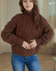 Cable-Knit Turtleneck Long Sleeve Sweater