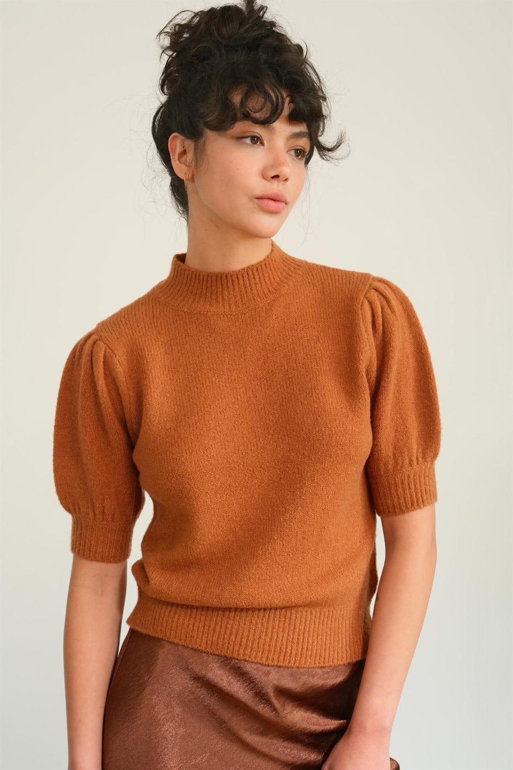 Sienna HYFVE Mock Neck Puff Sleeve Sweater