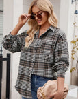 Mandy Pocketed Plaid Collared Neck Long Sleeve Shirt