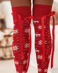 Christmas Element Bowknot Ribbed Trim Over Knee Stockings