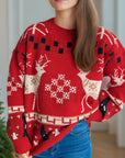 Christmas Element Round Neck Long Sleeve Sweater