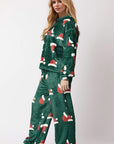 Christmas Hat Pattern Round Neck Long Sleeve Top and Pants Set