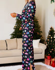 Christmas Lights Print Collared Neck Top and Pants Set