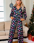 Christmas Lights Print Collared Neck Top and Pants Set