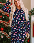 Christmas Lights Print Collared Neck Top and Pants Set