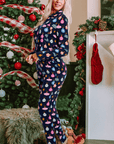 Christmas Lights Print Collared Neck Top and Pants Set