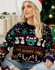 Christmas Print Crewneck Dropped Shoulder Sweater