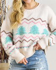 Christmas Tree Ribbed Hem Dropped Shoulder Sweater