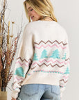 Christmas Tree Ribbed Hem Dropped Shoulder Sweater