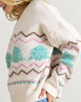 Christmas Tree Ribbed Hem Dropped Shoulder Sweater